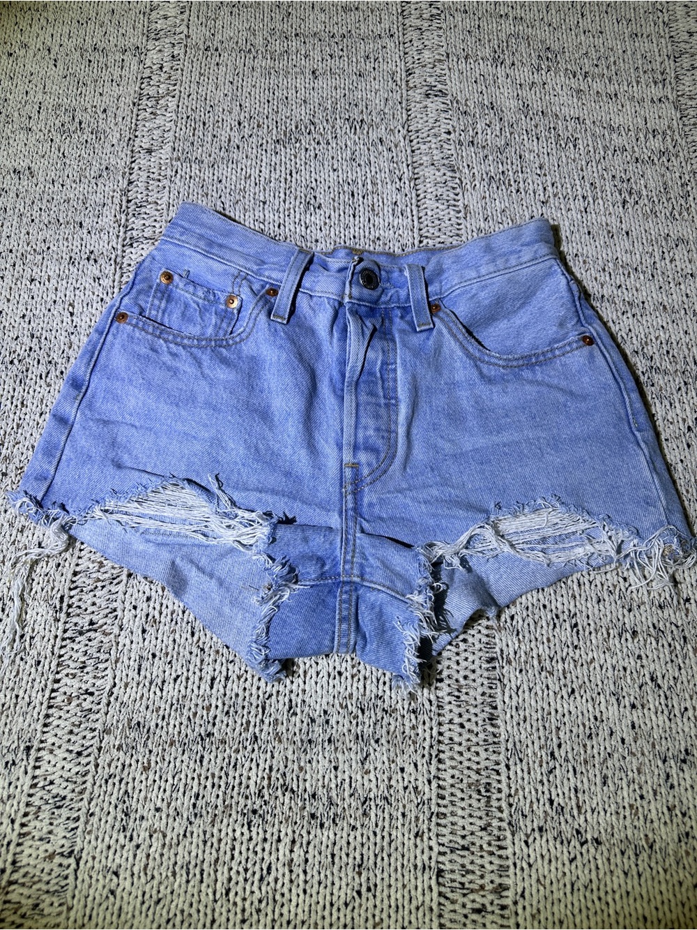 Levi's Light Blue Distressed High-Waist Denim Shorts